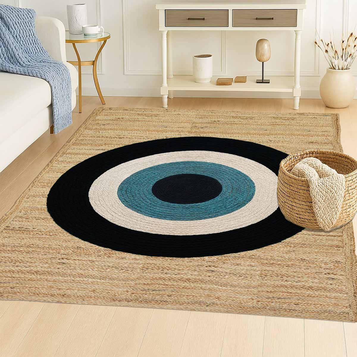 Black Circle Designer Hand Braided Jute Carpet - 5x7 - Image 6