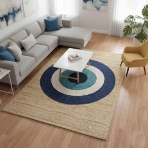 Blue Circle Hand Braided Designer Jute Rug - 4x6 Rug