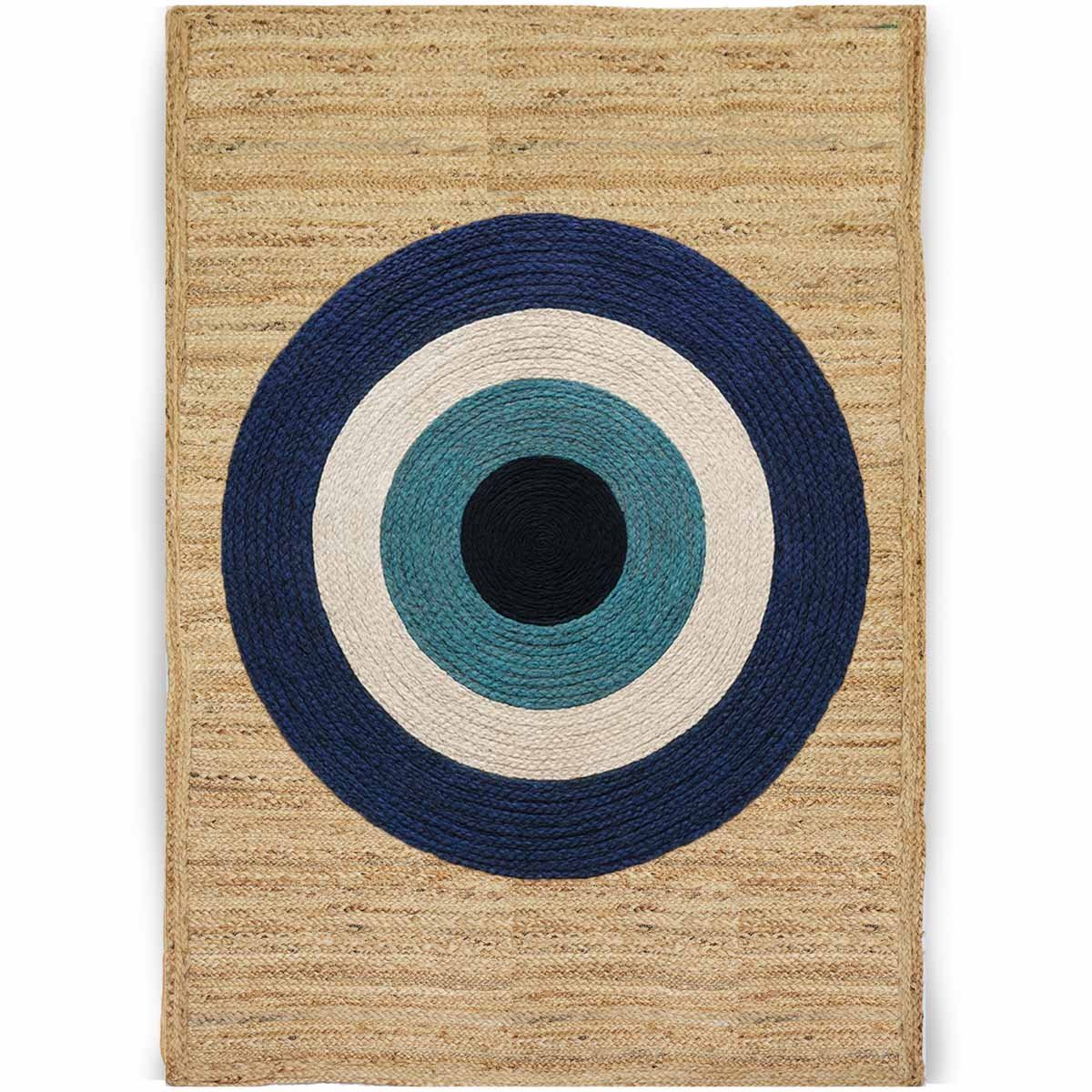 Blue Circle Hand Braided Designer Jute Rug - 4x6 Rug - Image 2