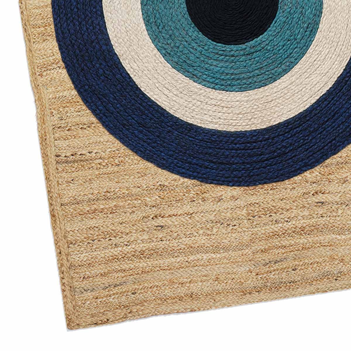 Blue Circle Hand Braided Designer Jute Rug - 4x6 Rug - Image 4