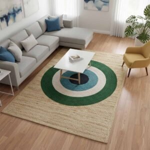 Green Circle Hand Braided Designer Jute Rug - 6x9 Rug