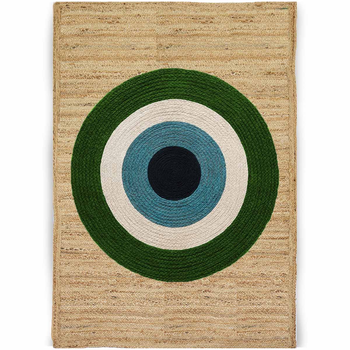 Green Circle Hand Braided Designer Jute Rug - 6x9 Rug - Image 2