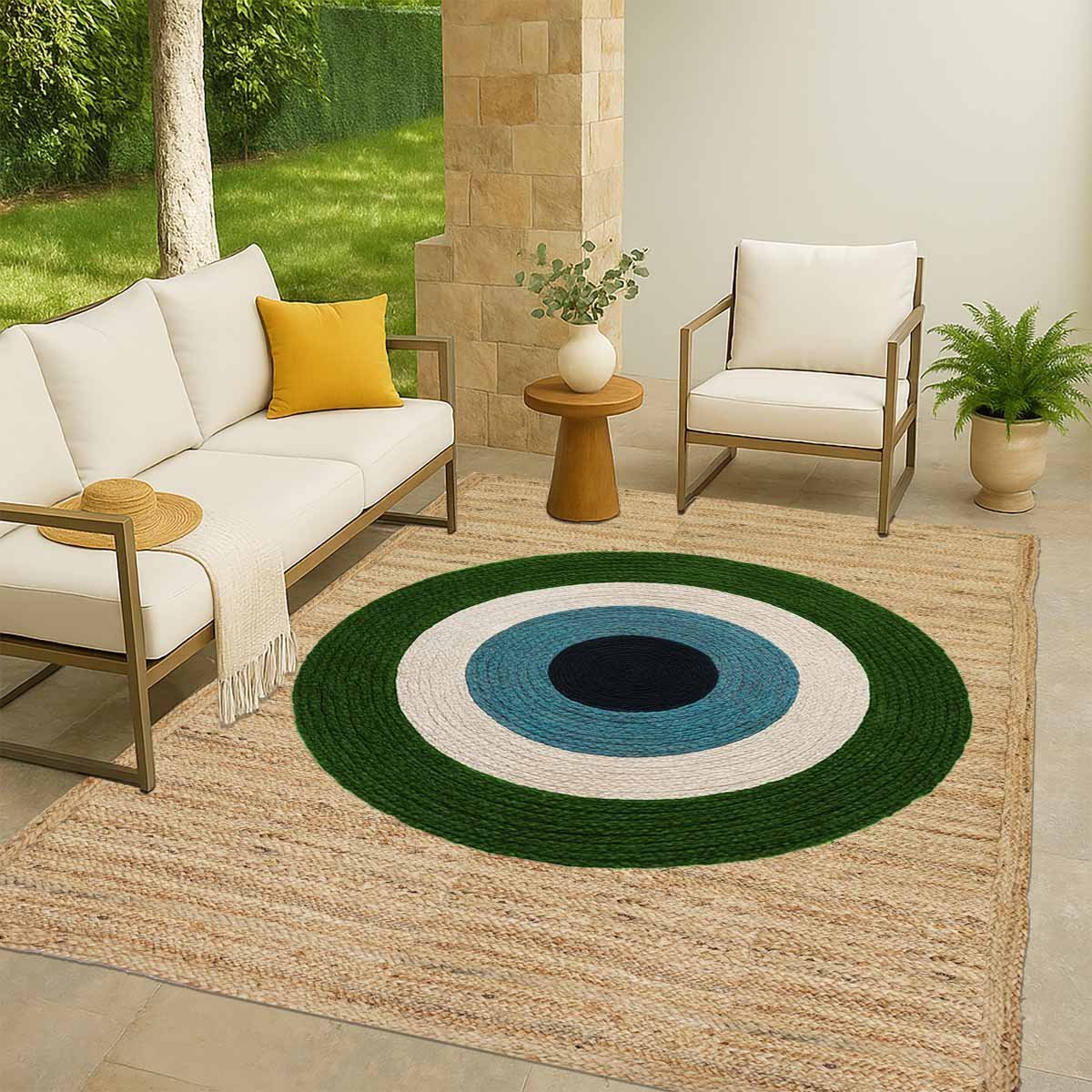Green Circle Hand Braided Designer Jute Rug - 6x9 Rug - Image 3