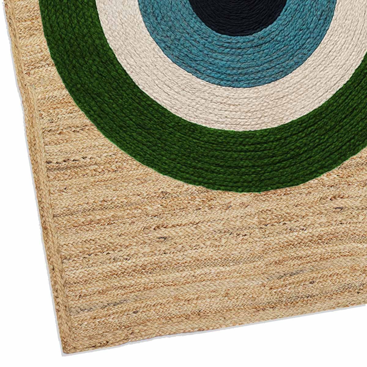 Green Circle Hand Braided Designer Jute Rug - 6x9 Rug - Image 4