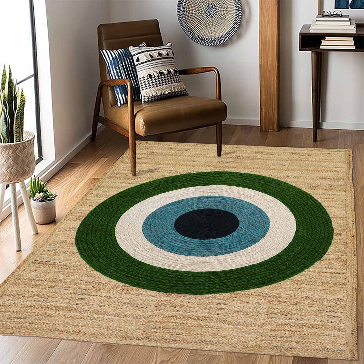 Green Circle Hand Braided Designer Jute Rug - 6x9 Rug - Image 6