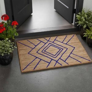Blue Geometric Hand Braided Jute Rug - 5x8 Rug