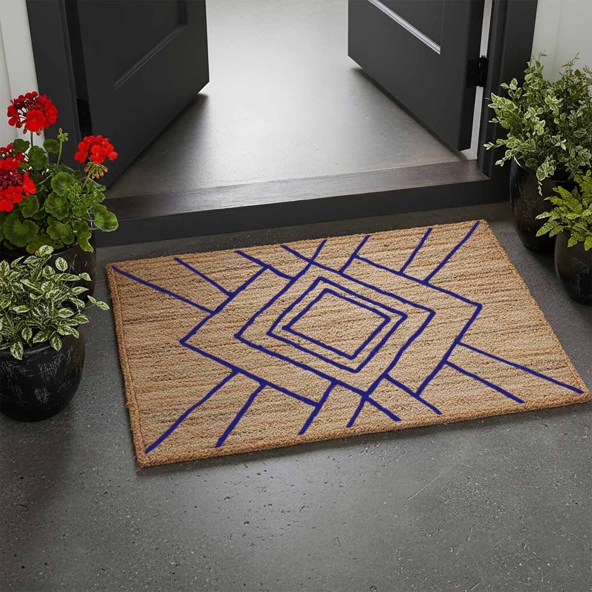 Blue Geometric Hand Braided Jute Rug - 5x8 Rug