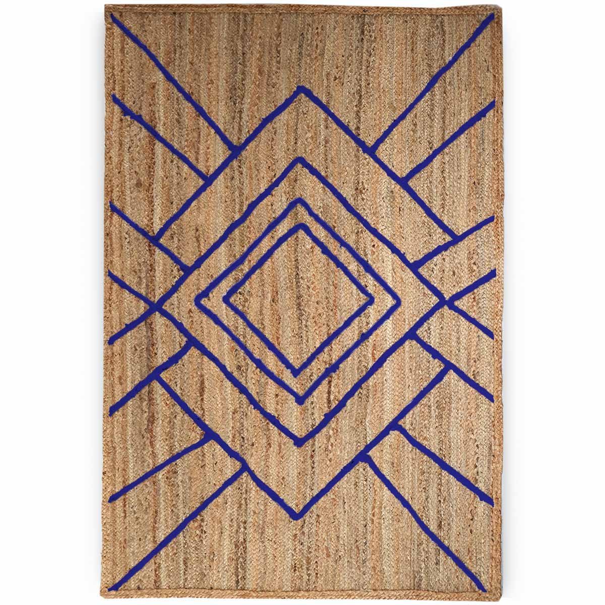 Blue Geometric Hand Braided Jute Rug - 5x8 Rug - Image 2