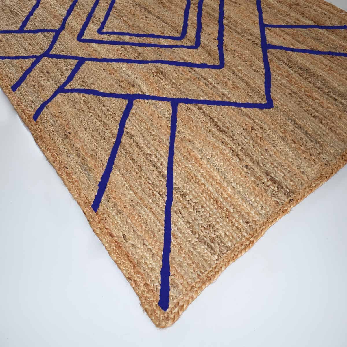 Blue Geometric Hand Braided Jute Rug - 5x8 Rug - Image 3