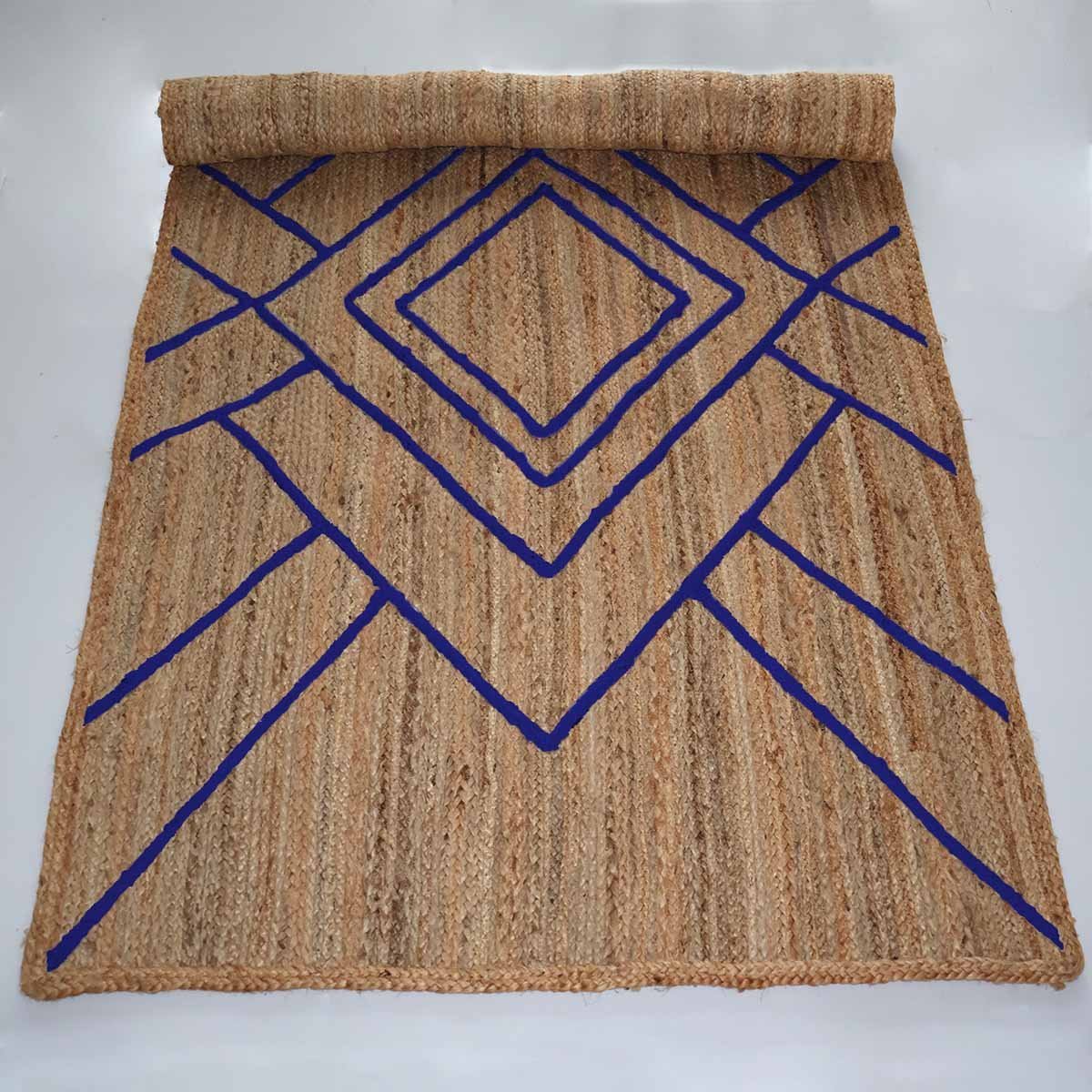 Blue Geometric Hand Braided Jute Rug - 5x8 Rug - Image 5