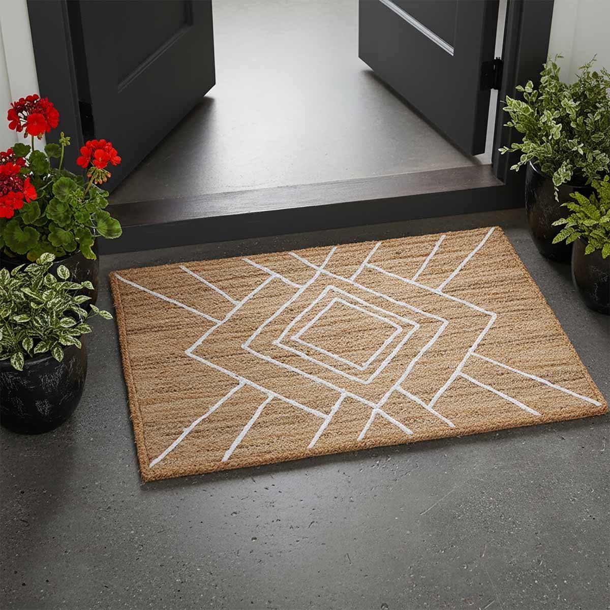White Geometric Hand Braided Jute Rug - 6x9 Rug