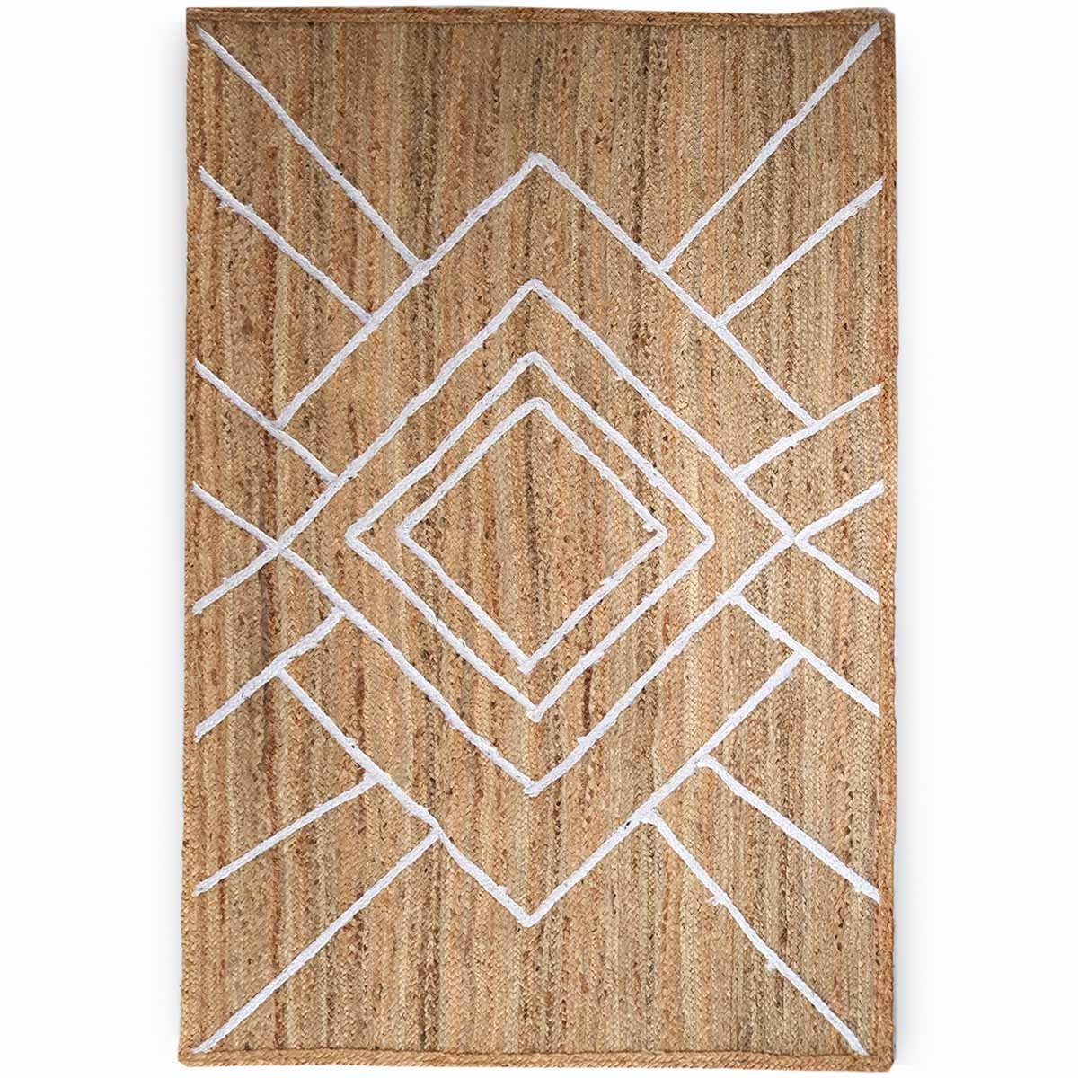 White Geometric Hand Braided Jute Rug - 6x9 Rug - Image 2