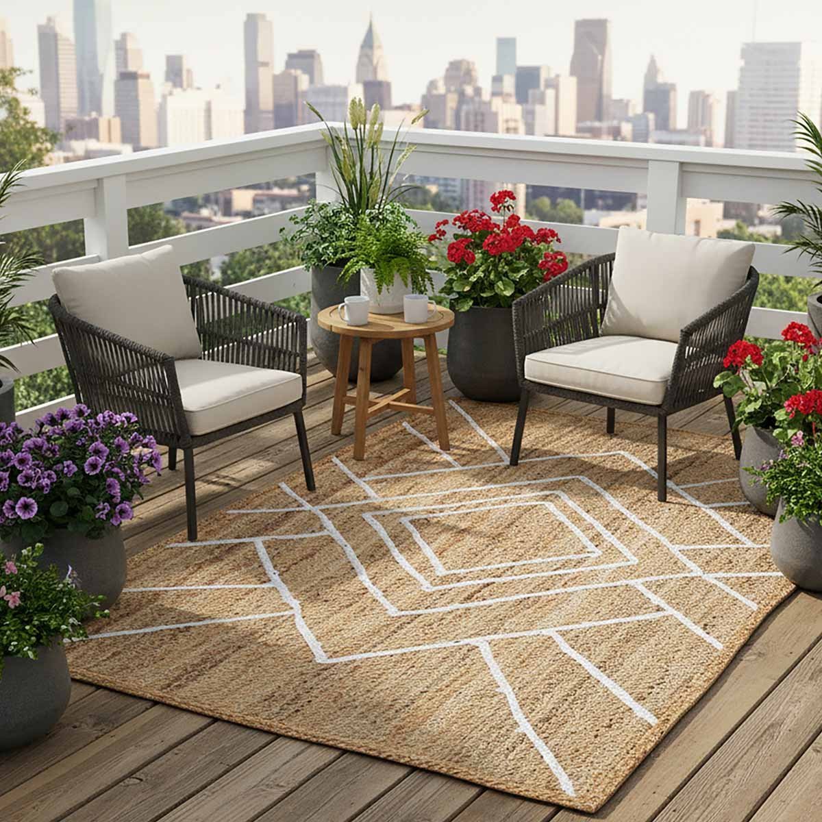 White Geometric Hand Braided Jute Rug - 6x9 Rug - Image 3