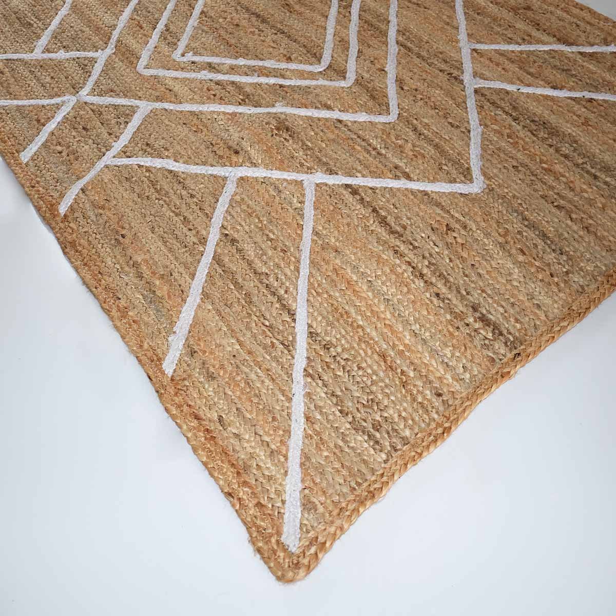 White Geometric Hand Braided Jute Rug - 6x9 Rug - Image 4