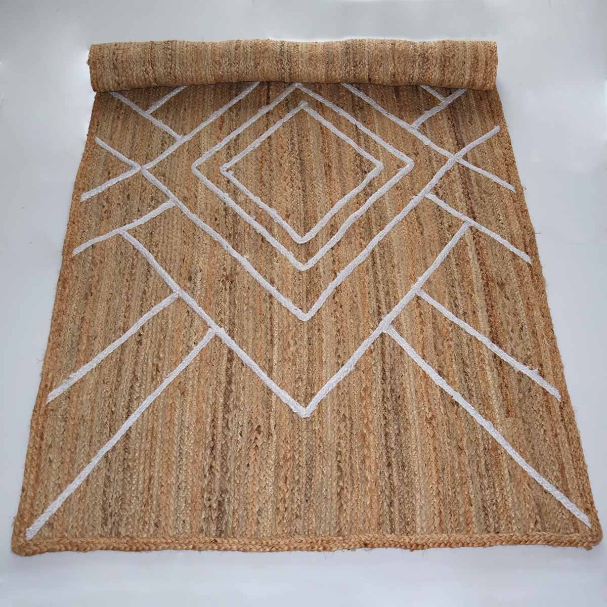 White Geometric Hand Braided Jute Rug - 6x9 Rug - Image 5