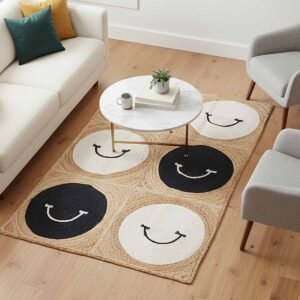 Designer Smiley Face Braided Jute Rug - 5x5