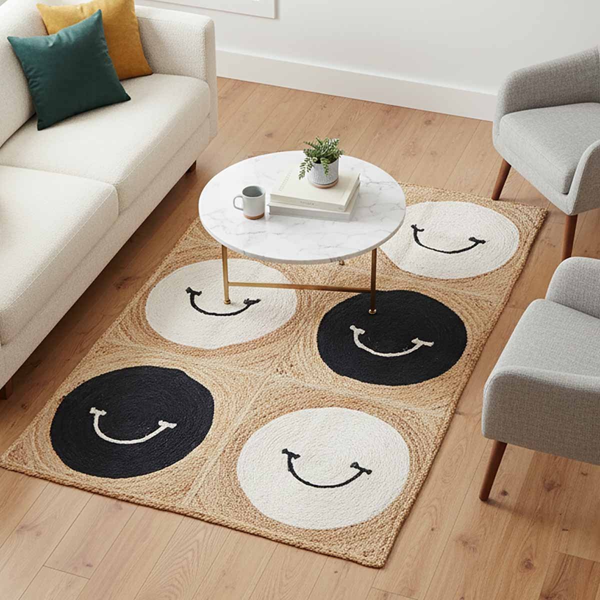 Designer Smiley Face Braided Jute Rug - 5x5