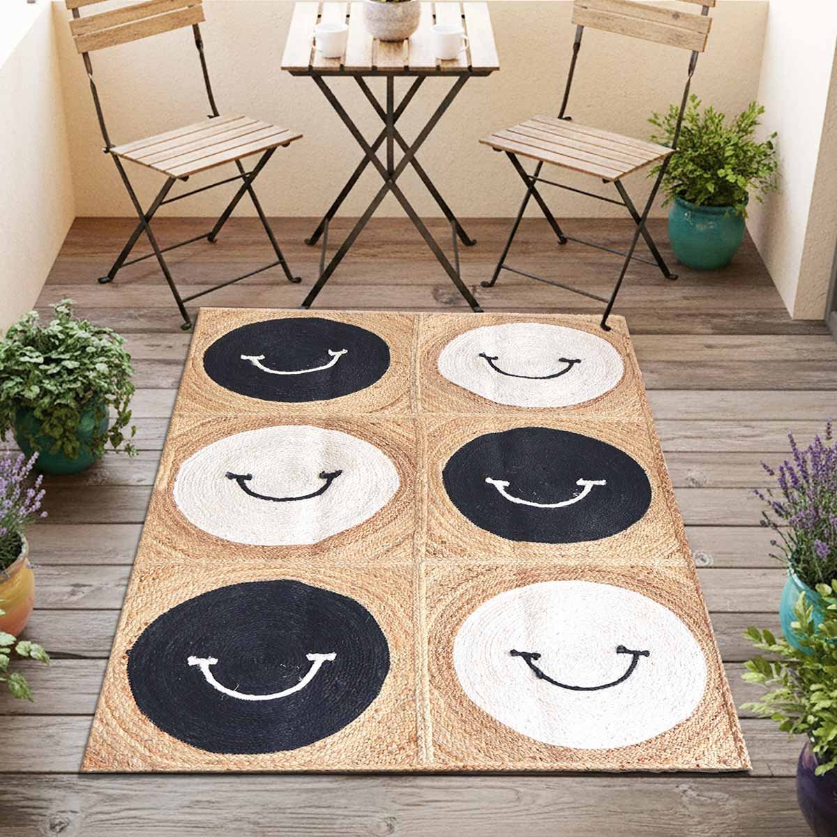Designer Smiley Face Braided Jute Rug - 5x5 - Image 3