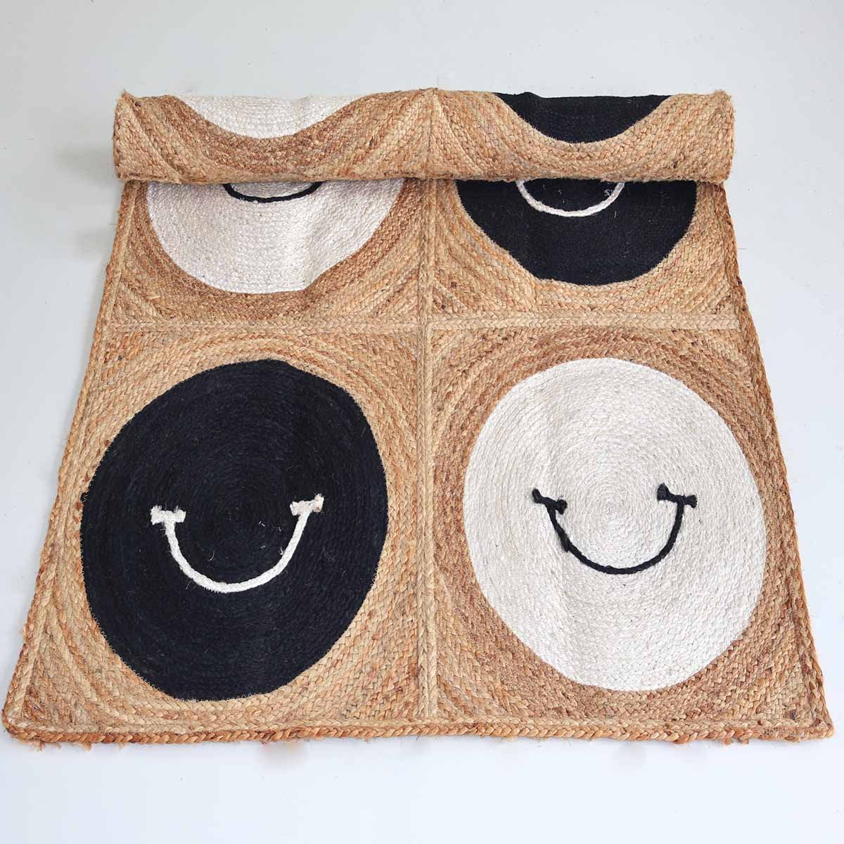 Designer Smiley Face Braided Jute Rug - 5x5 - Image 5