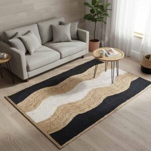 Black Designer Geometric Hand Braided Jute Rug - 4x6