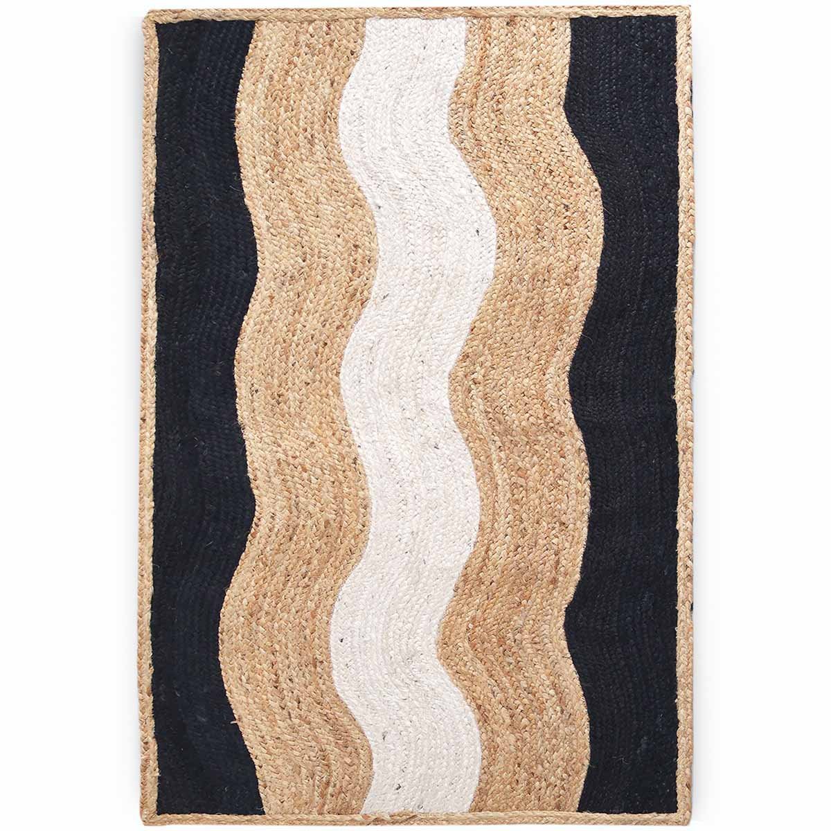 Black Designer Geometric Hand Braided Jute Rug - 4x6 - Image 2