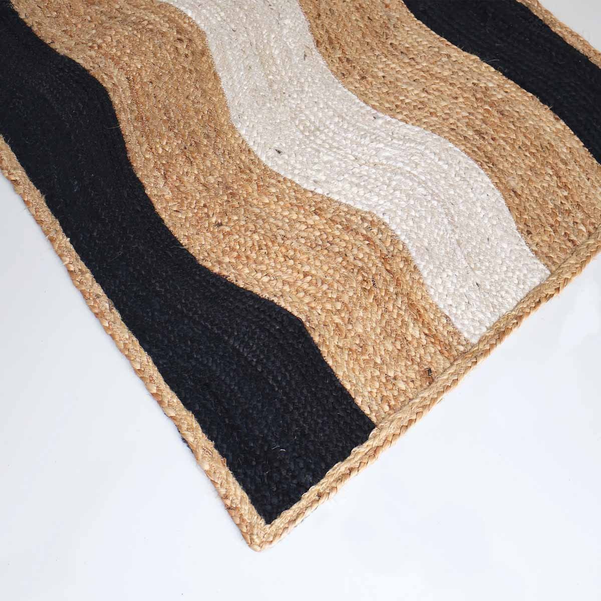 Black Designer Geometric Hand Braided Jute Rug - 4x6 - Image 3