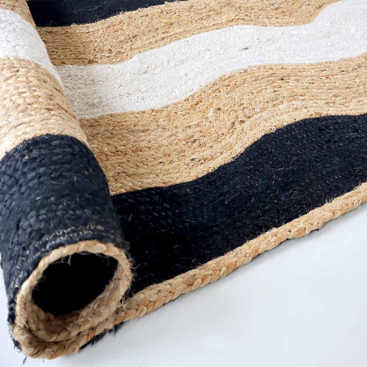 Black Designer Geometric Hand Braided Jute Rug - 4x6 - Image 4
