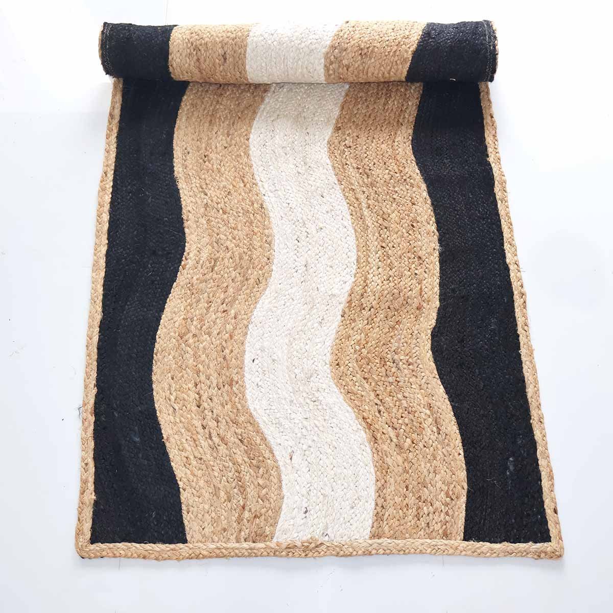 Black Designer Geometric Hand Braided Jute Rug - 4x6 - Image 5